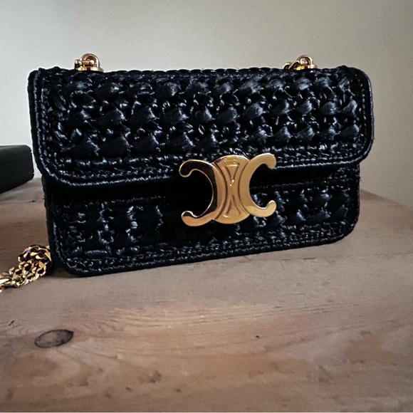 Celine Handbags - Celine claude raffia limited edition black box bag clutch with chain EUC